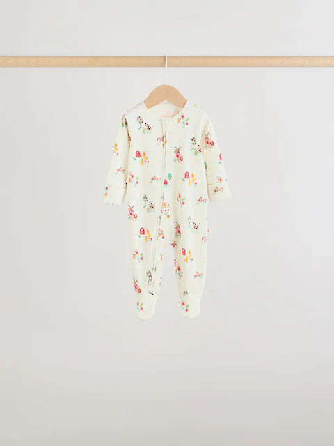 Pink/Green Two Way Zip Baby Sleepsuits 5 Pack (0mths-2yrs)