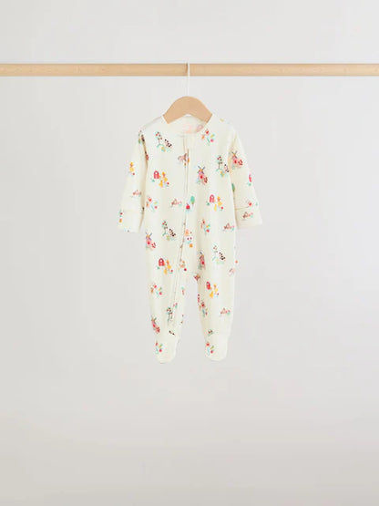 Pink/Green Two Way Zip Baby Sleepsuits 5 Pack (0mths-2yrs)