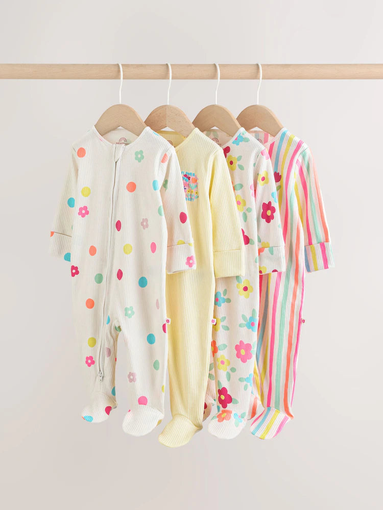 Yellow Two Way Zip Baby Sleepsuits 4 Pack (0mths-2yrs)