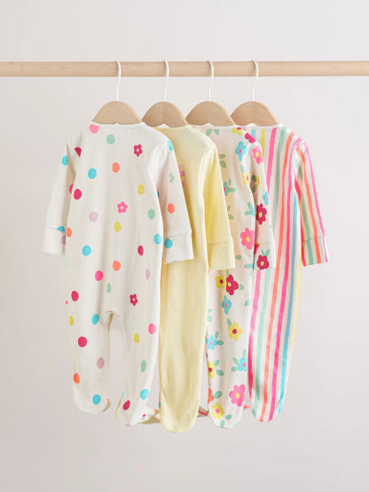 Yellow Two Way Zip Baby Sleepsuits 4 Pack (0mths-2yrs)