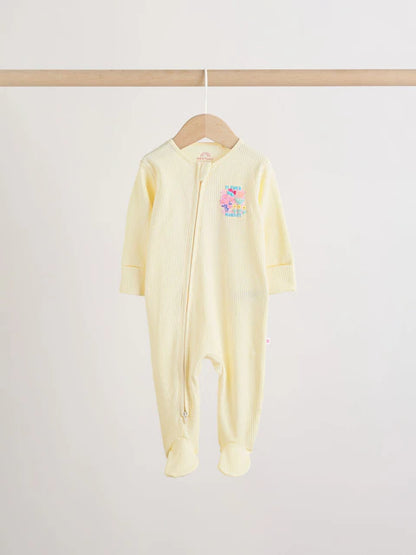 Yellow Two Way Zip Baby Sleepsuits 4 Pack (0mths-2yrs)