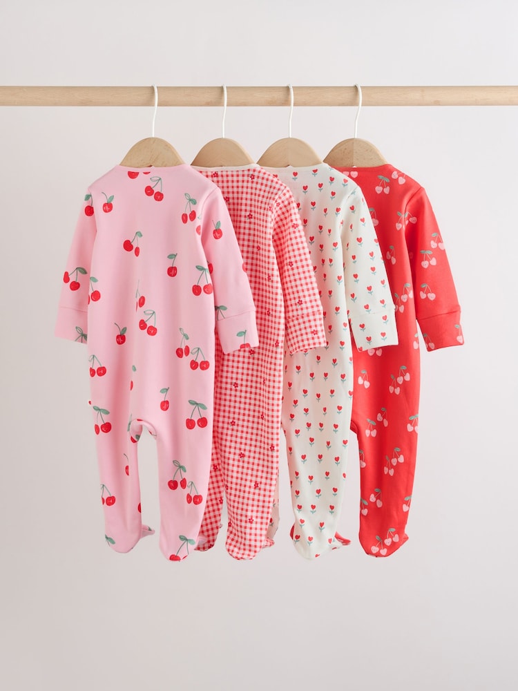Red/Pink Two Way Zip Baby Sleepsuits 4 Pack (0mths-3yrs)