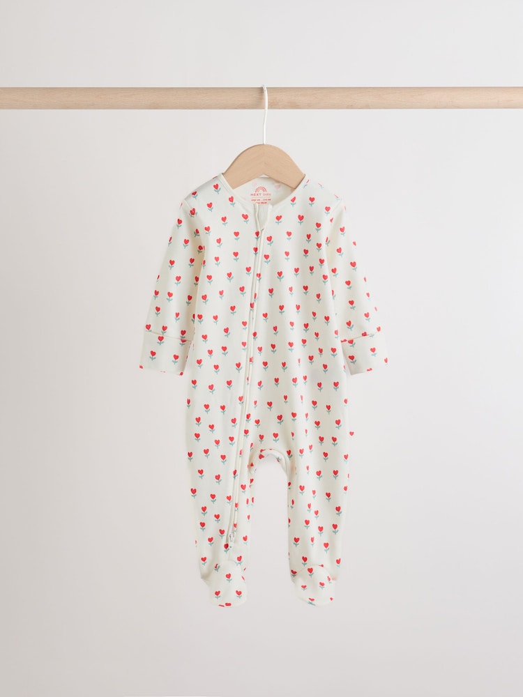 Red/Pink Two Way Zip Baby Sleepsuits 4 Pack (0mths-3yrs)