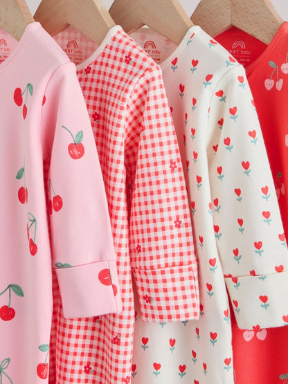Red/Pink Two Way Zip Baby Sleepsuits 4 Pack (0mths-3yrs)