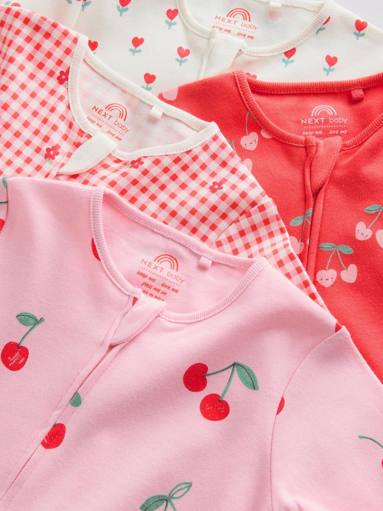 Red/Pink Two Way Zip Baby Sleepsuits 4 Pack (0mths-3yrs)