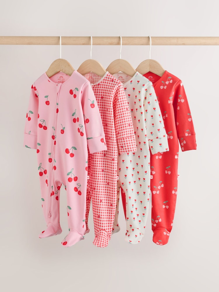 Red/Pink Two Way Zip Baby Sleepsuits 4 Pack (0mths-3yrs)