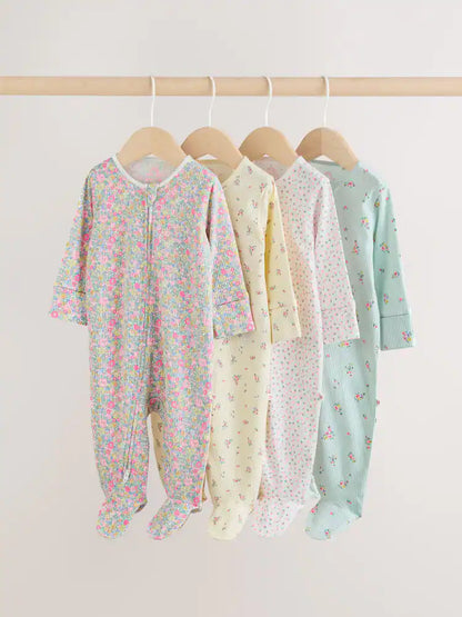 Pink/Yellow Two Way Zip Baby Sleepsuits 4 Pack (0-2yrs)