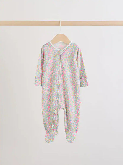 Pink/Yellow Two Way Zip Baby Sleepsuits 4 Pack (0-2yrs)