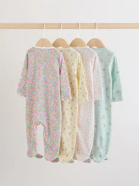 Pink/Yellow Two Way Zip Baby Sleepsuits 4 Pack (0-2yrs)