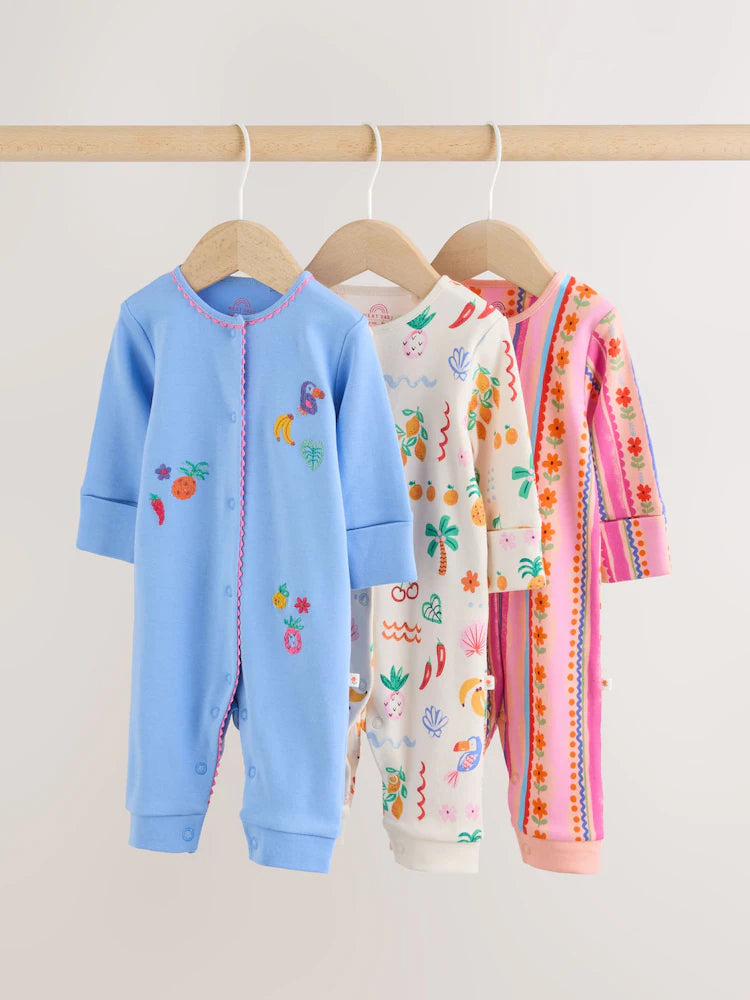 Blue/Pink Baby Sleepsuits 3 Pack (0mths-3yrs)