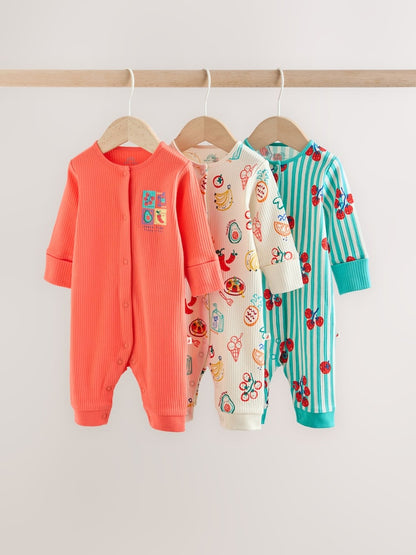Multi Chilli Print Baby Sleepsuits 3 Pack (0mths-3yrs)
