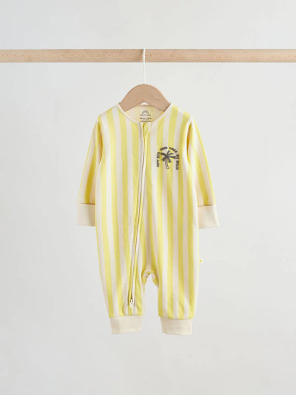 Multi Palm Two Way Zip Baby Sleepsuits 3 Pack (0mths-3yrs)