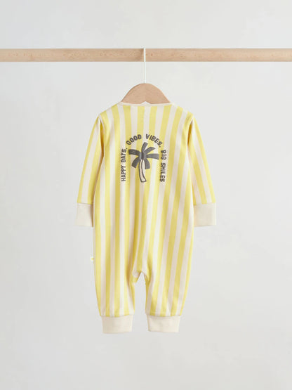 Multi Palm Two Way Zip Baby Sleepsuits 3 Pack (0mths-3yrs)