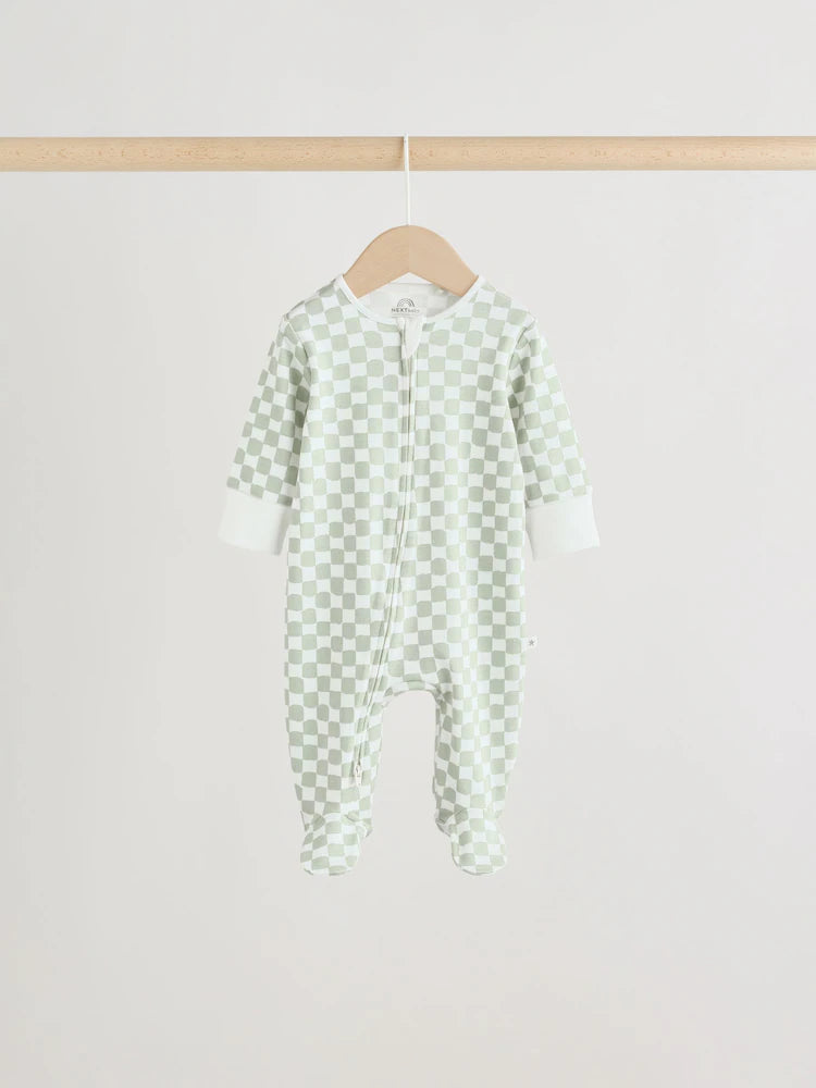 Green Two Way Zip Baby Sleepsuits 4 Pack (0mths-2yrs)