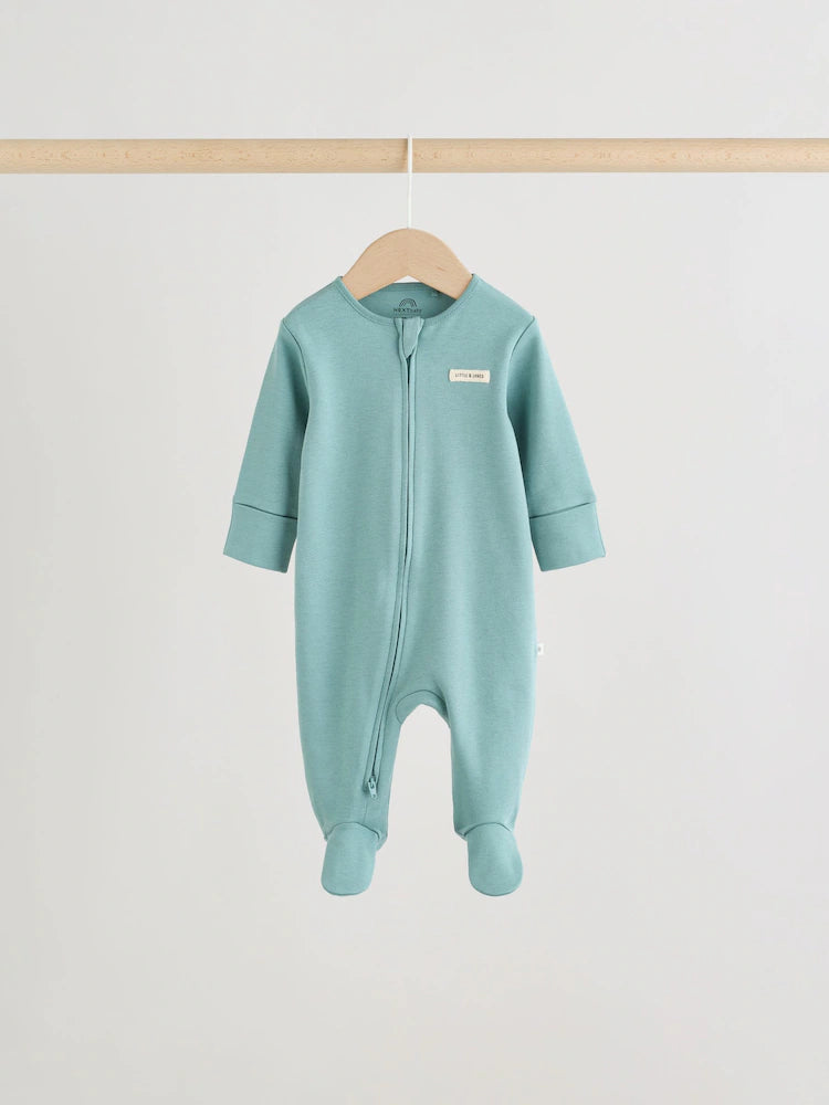 Green Two Way Zip Baby Sleepsuits 4 Pack (0mths-2yrs)
