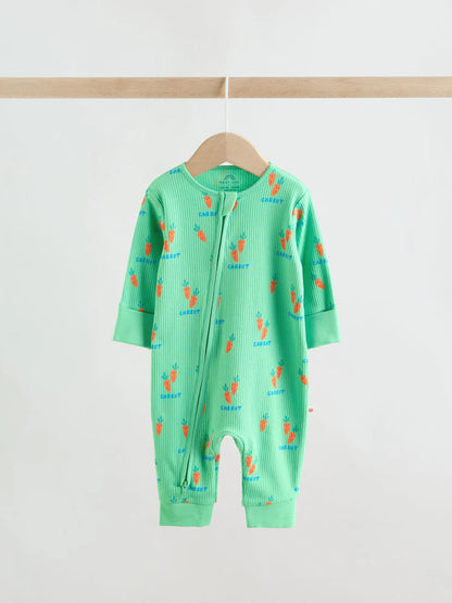 Blue/Green Two Way Zip Baby Sleepsuit 3 Pack (0mths-3yrs)