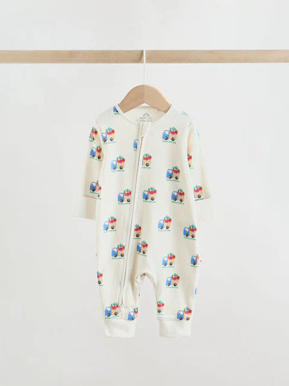 Blue/Green Two Way Zip Baby Sleepsuit 3 Pack (0mths-3yrs)