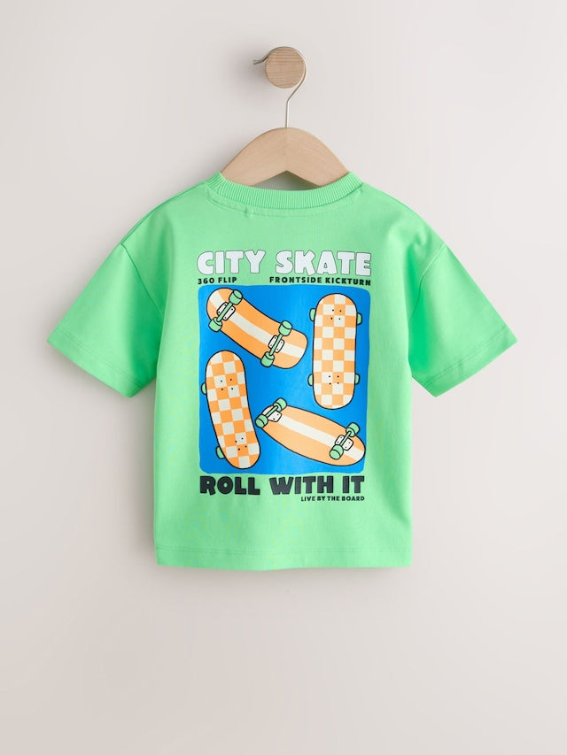 Green Skateboard Short Sleeve Back Print T-Shirt (3mths-7yrs) - Size 3-6 Months (62-68cm)
