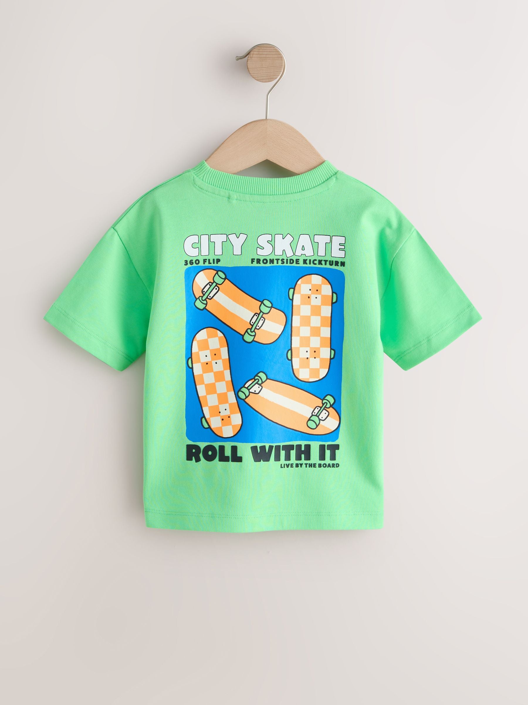 Green Skateboard Short Sleeve Back Print T-Shirt (3mths-7yrs) - Size 3-6 Months (62-68cm)