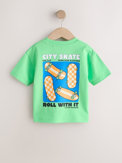 Green Skateboard Short Sleeve Back Print T-Shirt (3mths-7yrs) - Size 3-6 Months (62-68cm)