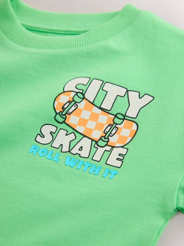 Green Skateboard Short Sleeve Back Print T-Shirt (3mths-7yrs)