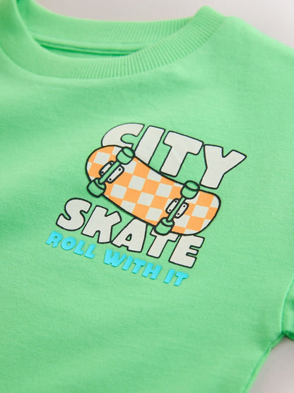 Green Skateboard Short Sleeve Back Print T-Shirt (3mths-7yrs)