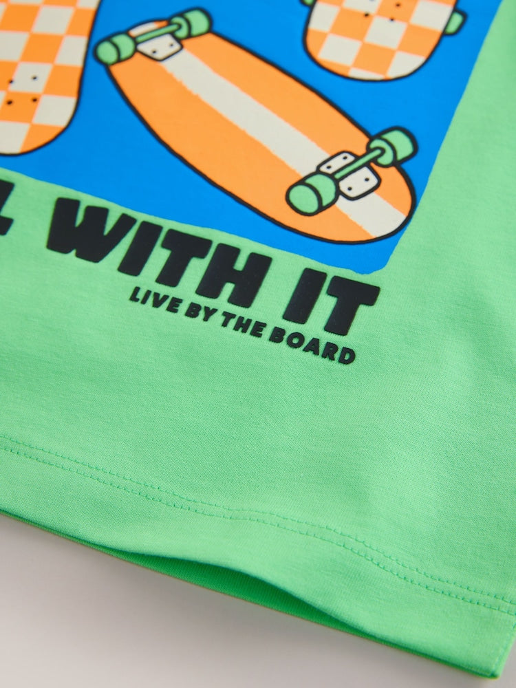 Green Skateboard Short Sleeve Back Print T-Shirt (3mths-7yrs)
