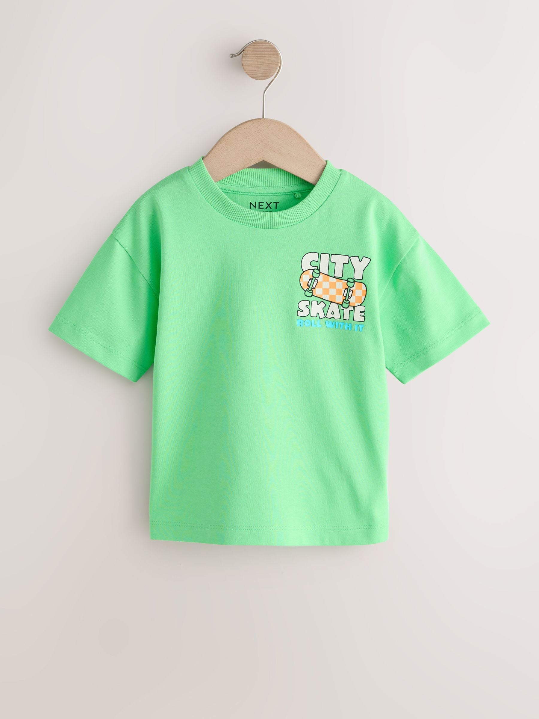 Green Skateboard Short Sleeve Back Print T-Shirt (3mths-7yrs) - Size 3-6 Months (62-68cm) - Default 1