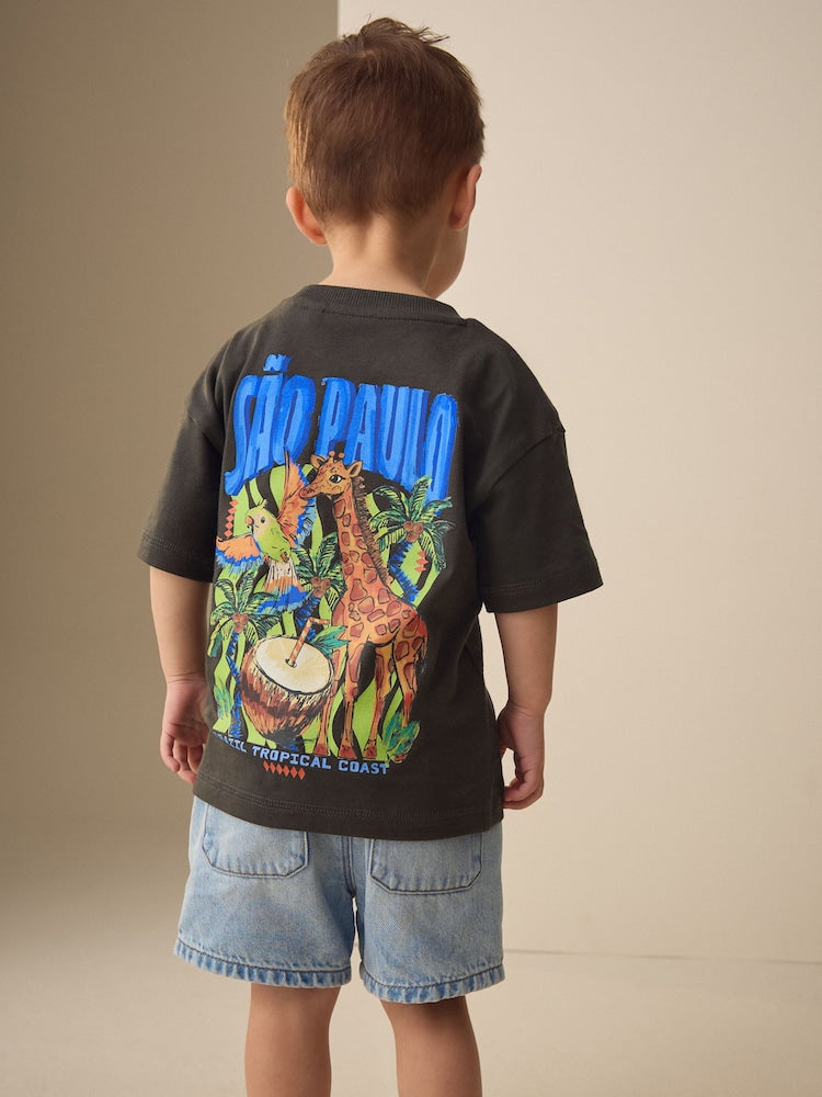 Charcoal Grey Sao Paulo Short Sleeve Back Print T-Shirt (3mths-7yrs) - Charcoal Grey Sao Paulo / 12-18 Months (80-86cm)