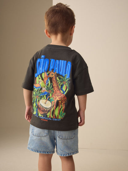Charcoal Grey Sao Paulo Short Sleeve Back Print T-Shirt (3mths-7yrs) - Size 3-6 Months (62-68cm) - Default 1