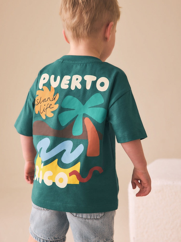 Teal Blue Puerto Rico Short Sleeve Back Print T-Shirt (3mths-7yrs) - Teal Blue Puerto Rico / 12-18 Months (80-86cm)