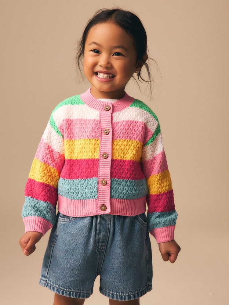 Rainbow Striped Cardigan (3mths-7yrs) - Size 3-6 Months (62-68cm) - Rainbow Striped
