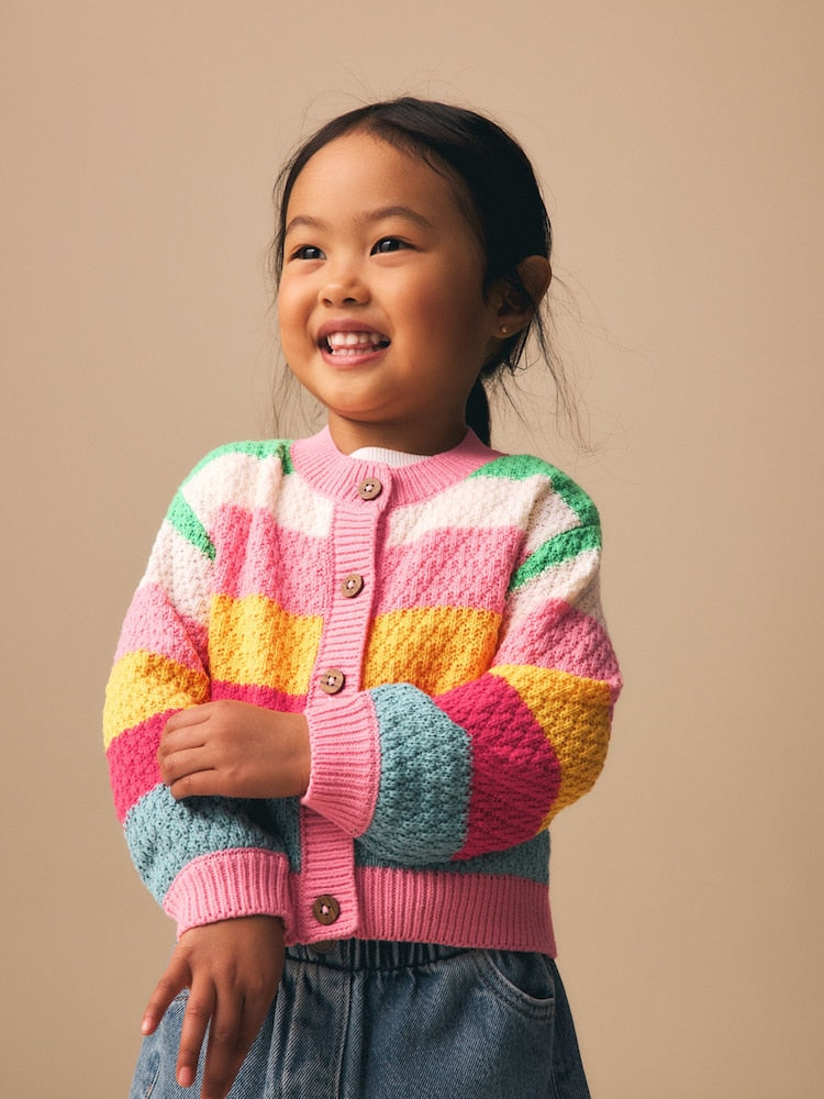 Rainbow Striped Cardigan (3mths-7yrs) - Size 3-6 Months (62-68cm)