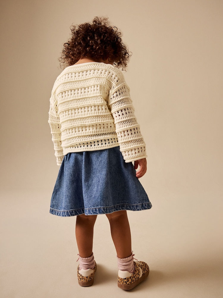 Ecru V-Neck Crochet Cardigan (3mths-7yrs) - Size 3-6 Months (62-68cm)