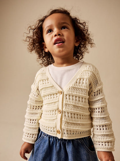 Ecru V-Neck Crochet Cardigan (3mths-7yrs) - Size 3-6 Months (62-68cm)