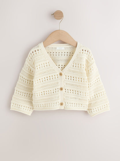 Ecru V-Neck Crochet Cardigan (3mths-7yrs) - Size 3-6 Months (62-68cm)