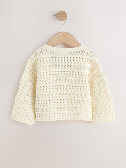 Ecru V-Neck Crochet Cardigan (3mths-7yrs) - Size 3-6 Months (62-68cm)