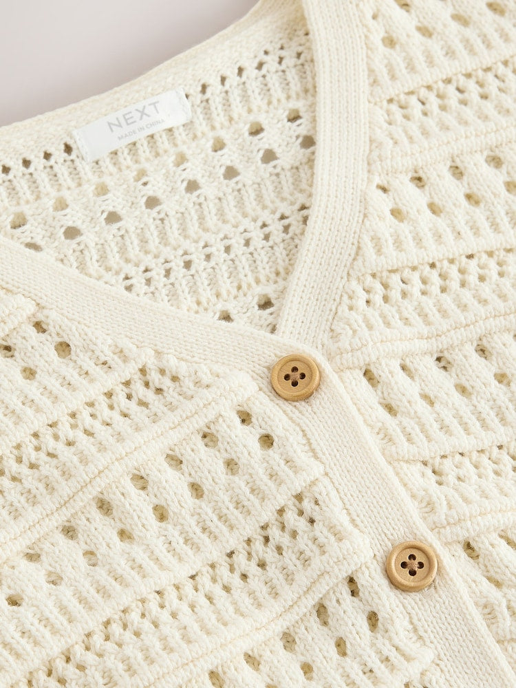 Ecru V-Neck Crochet Cardigan (3mths-7yrs) - Size 3-6 Months (62-68cm)