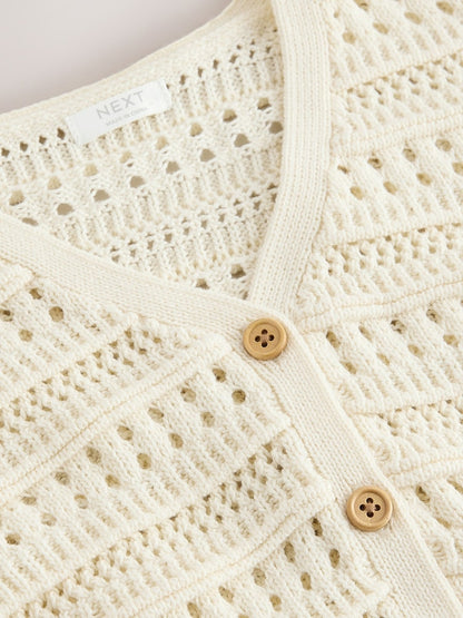 Ecru V-Neck Crochet Cardigan (3mths-7yrs) - Size 3-6 Months (62-68cm)