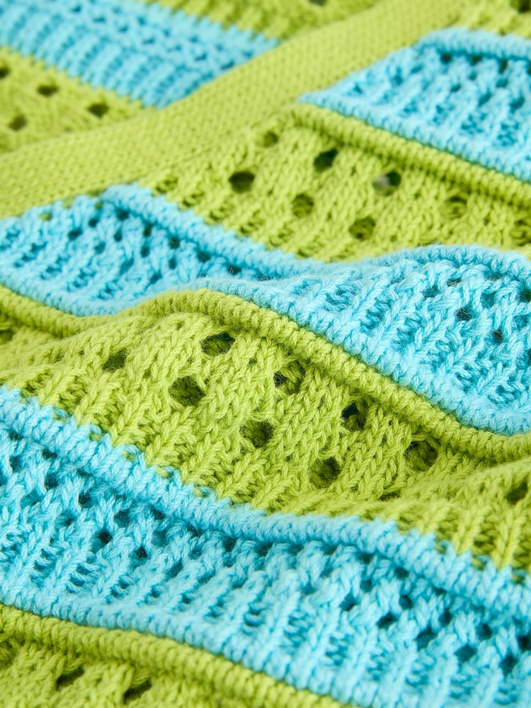 Green/Blue V-Neck Crochet Cardigan (3mths-7yrs) - Size 3-6 Months (62-68cm)