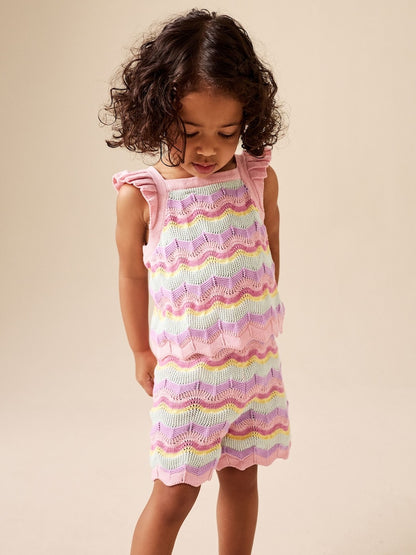 Pink Stripe Knitted Top And Shorts Set (3mths-7yrs) - Pink Stripe / 12-18 Months (80-86cm)