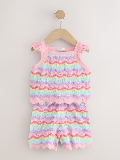 Pink Stripe Knitted Top And Shorts Set (3mths-7yrs)