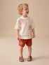 Ecru Palms Embroidery Short Sleeve T-Shirt and Shorts Set (3mths-7yrs) - Ecru Palms Embroidery / 12-18 Months (80-86cm)