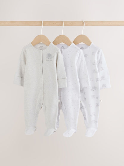 Grey Elephant Baby Sleepsuits 3 Pack (0-2yrs)