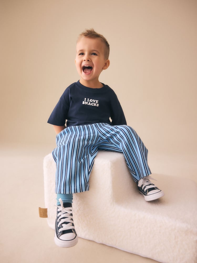 Blue Navy Stripe Textured Lightweight Joggers (3mths-7yrs) - Size 3-6 Months (62-68cm)