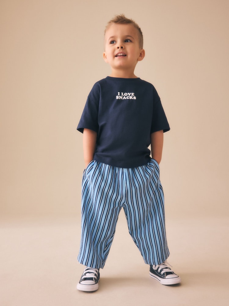 Blue Navy Stripe Textured Lightweight Joggers (3mths-7yrs) - Size 3-6 Months (62-68cm)