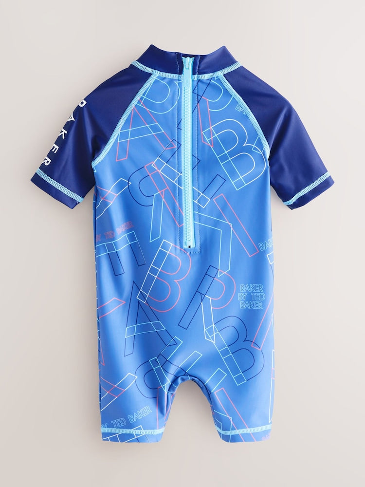 Baker by Ted Baker Blue Sunsafe All-In-One Swimsuit and Hat Set