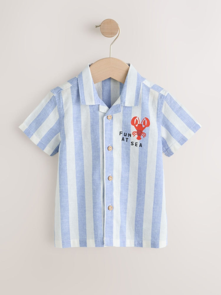Blue/White Stripe Short Sleeve Revere Collar Printed Shirt (6mths-7yrs)