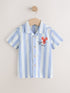 Blue/White Stripe Short Sleeve Revere Collar Printed Shirt (6mths-7yrs)