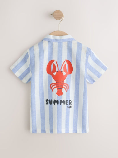 Blue/White Stripe Short Sleeve Revere Collar Printed Shirt (6mths-7yrs)